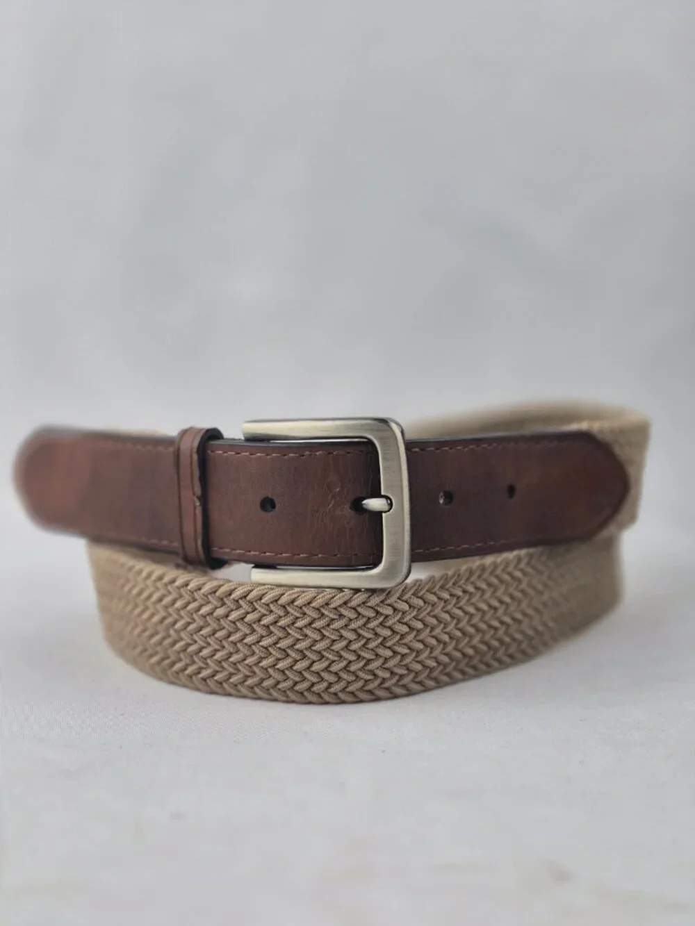 ACE Men's Braided Elastic Stretch Belt Brown Leather Detailing & Trim Size 36